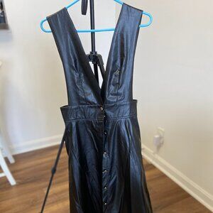 Long Leather Coat with POCKETS and front  buttons